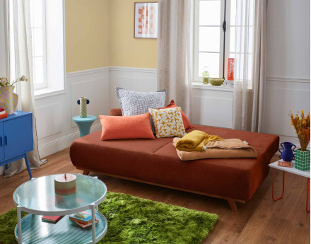 Canapé 3 places convertible avec coffre en velours texturé Cristal