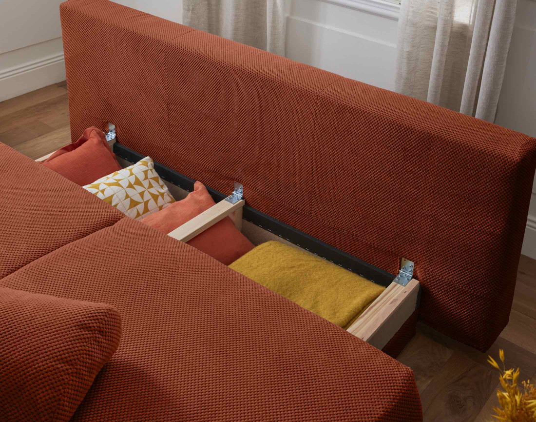 Canapé 3 places convertible avec coffre en velours texturé Cristal