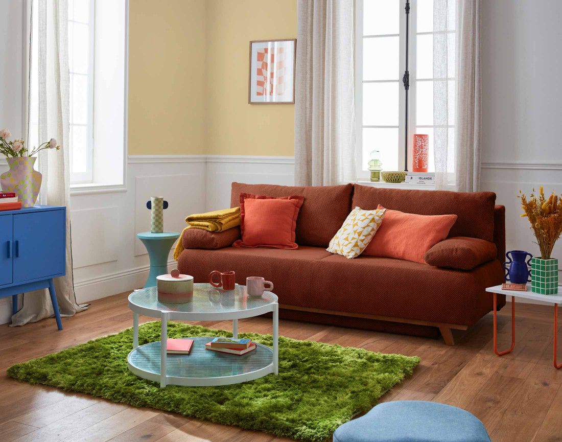 Canapé 3 places convertible avec coffre en velours texturé Cristal