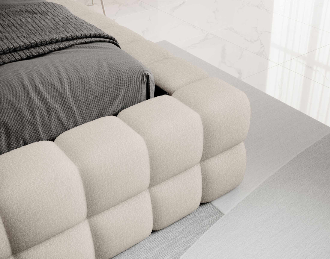 Lit coffre 160x200 cm sommier inclus en tissu bouclette Kingston