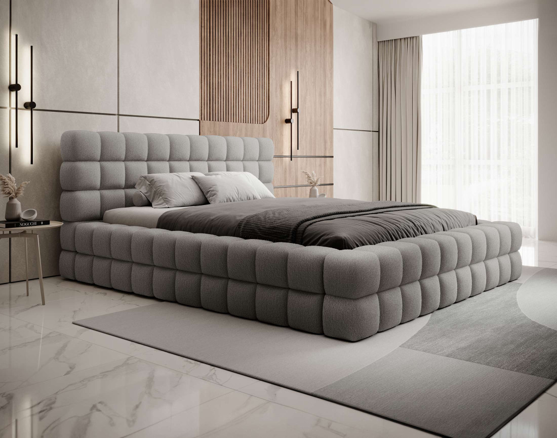 Lit coffre 160x200 cm sommier inclus en tissu bouclette Kingston