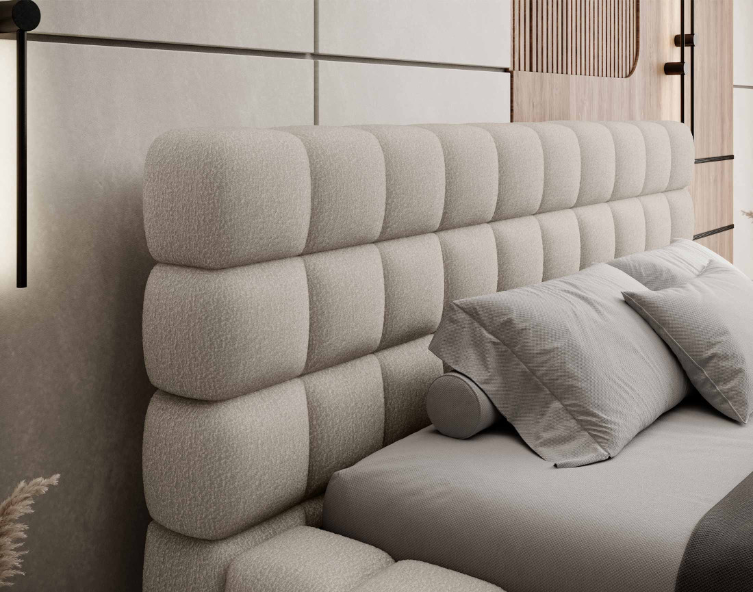 Lit coffre 180x200 cm sommier inclus en tissu bouclette Kingston