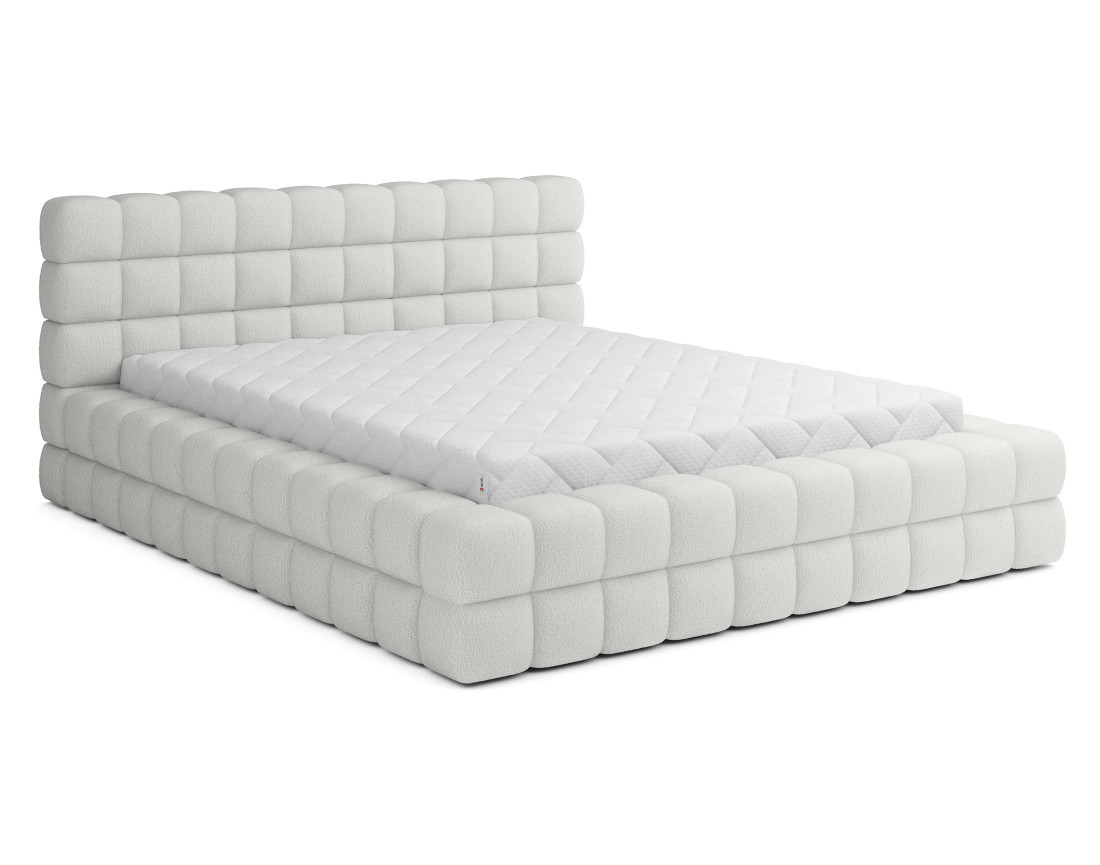 Lit coffre 180x200 cm sommier inclus en tissu bouclette Kingston