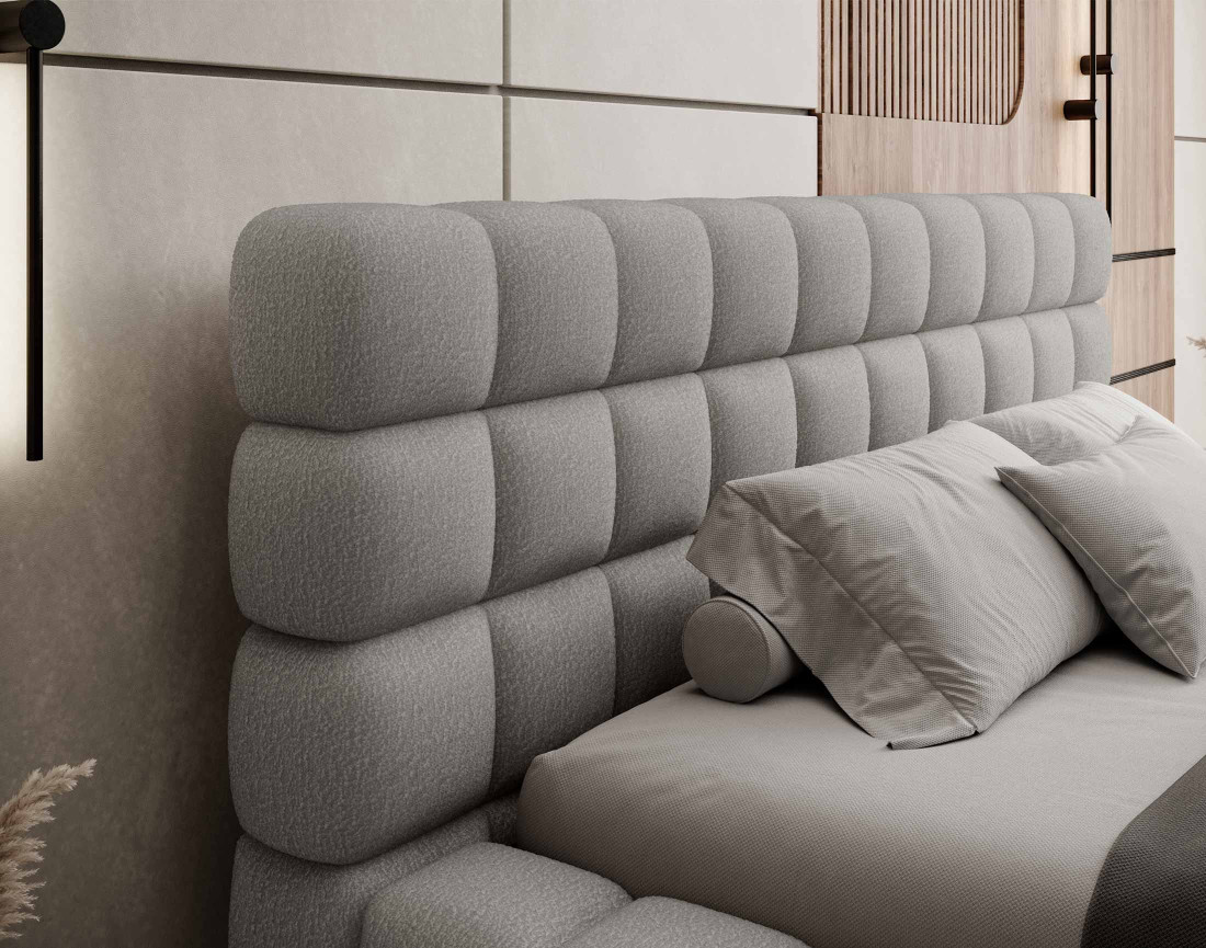 Lit coffre 180x200 cm sommier inclus en tissu bouclette Kingston