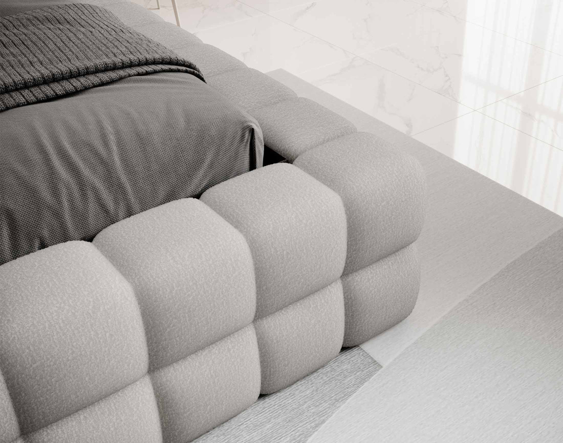 Lit coffre 180x200 cm sommier inclus en tissu bouclette Kingston