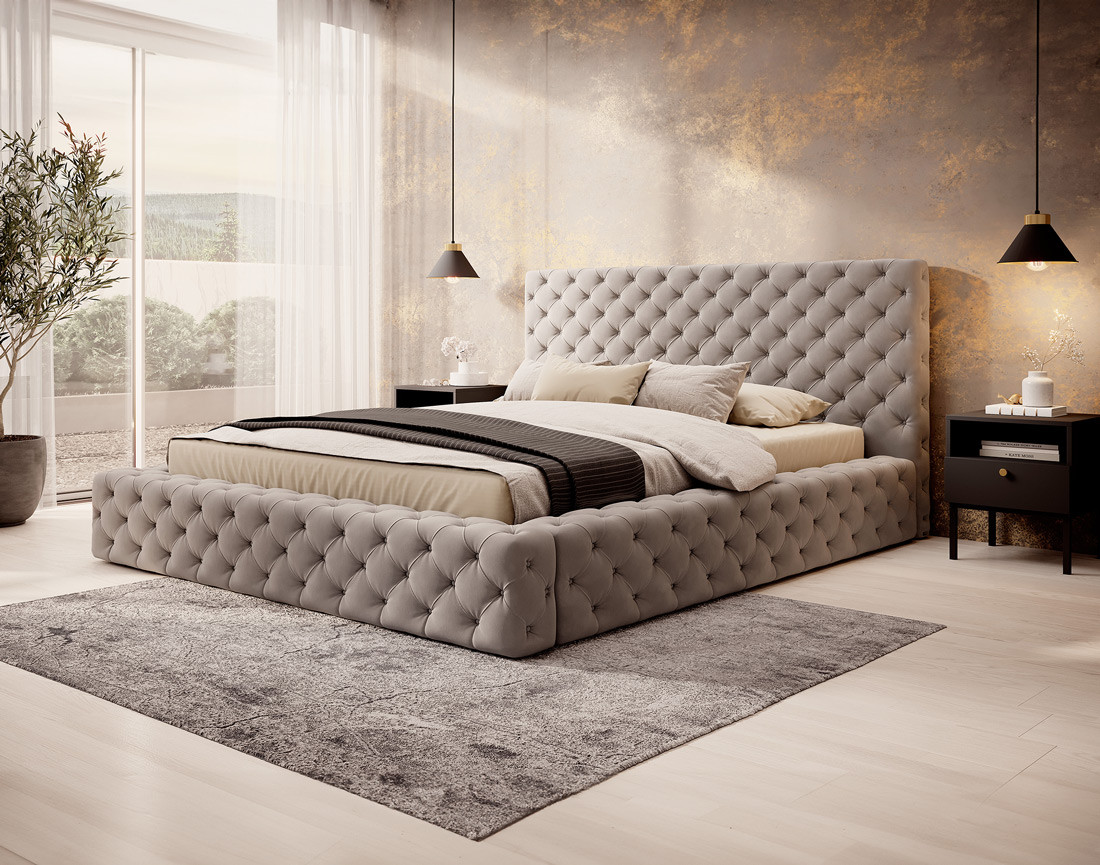 Lit coffre 160x200 cm sommier inclus en velours Christiana