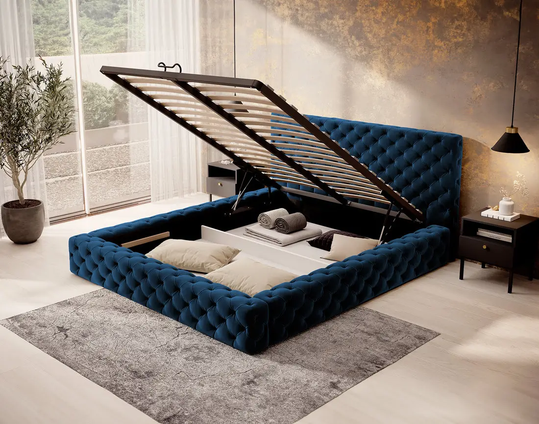 Lit coffre 180x200 cm sommier inclus en velours Christiana