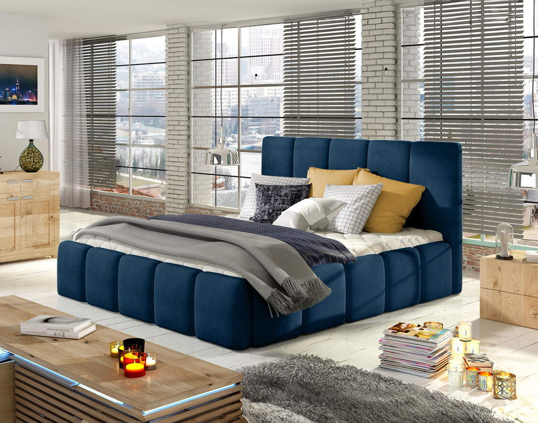 Lit coffre 140x200 cm sommier inclus en velours Lucea