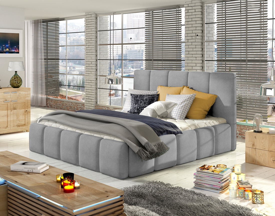 Lit coffre 140x200 cm sommier inclus en velours Lucea