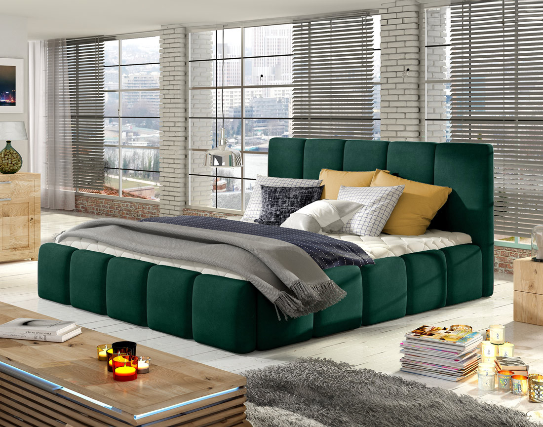 Lit coffre 180x200 cm sommier inclus en velours Lucea