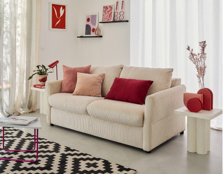 Canapé 2 places convertible express quotidien en velours côtelé Maho