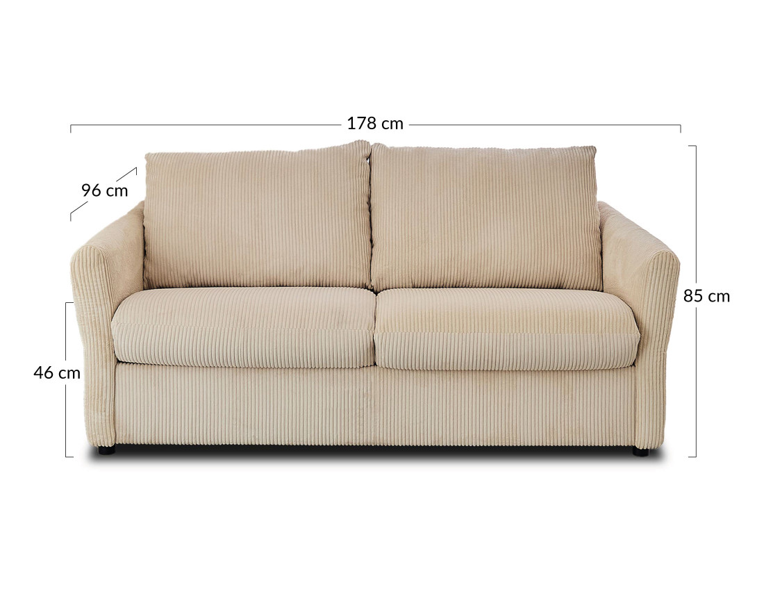 Canapé 2 places convertible express quotidien en velours côtelé Maho