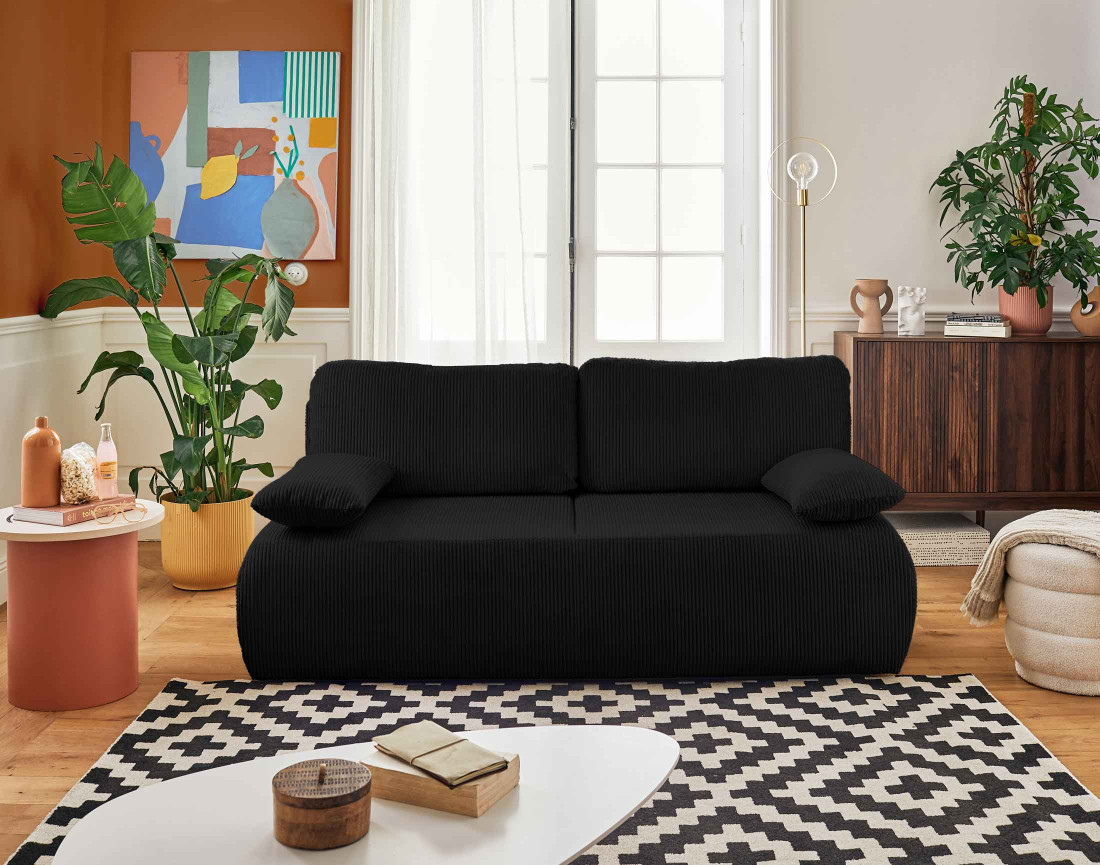 Canapé 3 places convertible avec coffre en velours côtelé Loutro