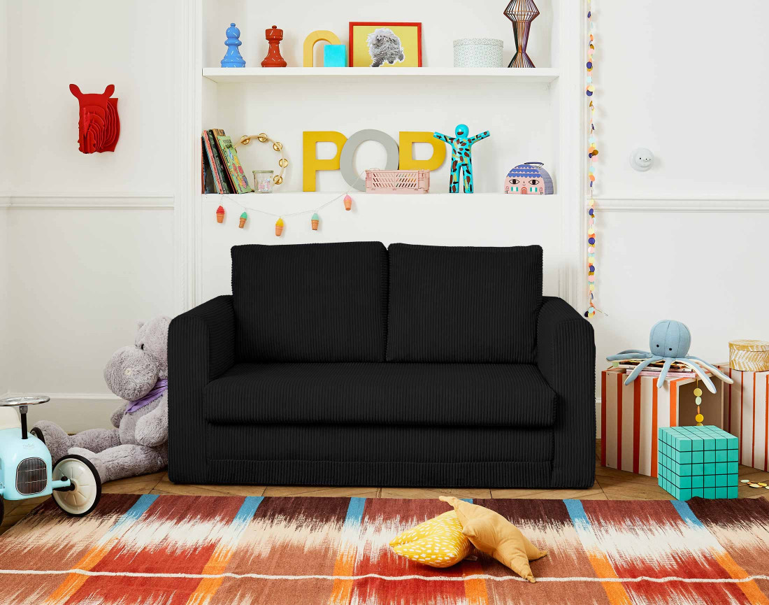 Canapé 2 places convertible déplimousse en velours côtelé Marilia