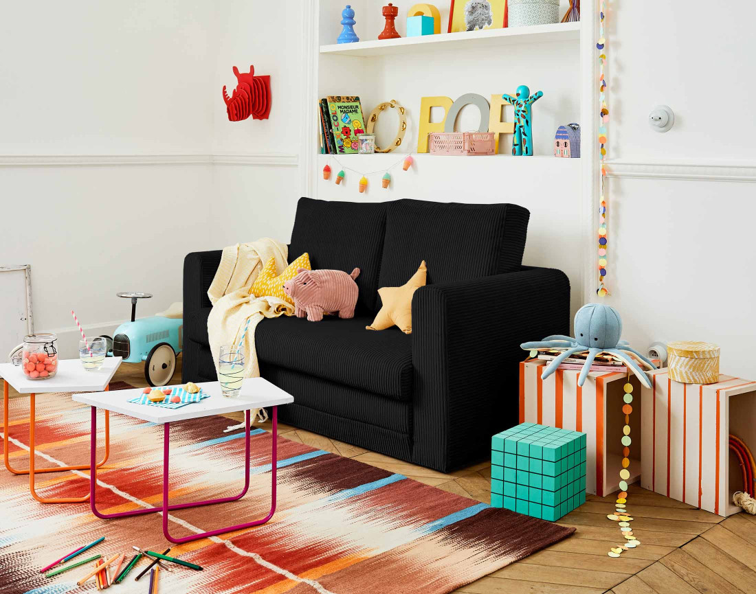 Canapé 2 places convertible déplimousse en velours côtelé Marilia