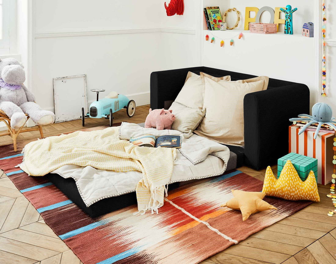 Canapé 2 places convertible déplimousse en velours côtelé Marilia