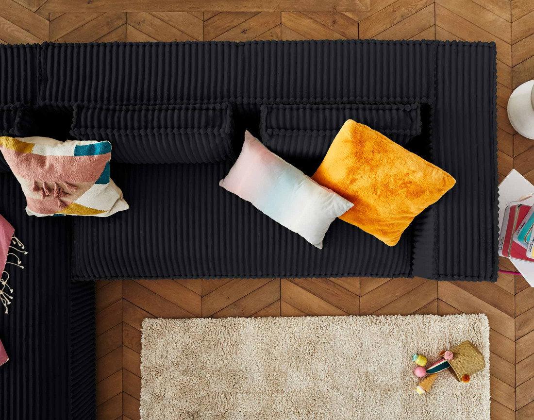 Canapé d'angle gauche 4 places en velours côtelé grosses côtes Stella