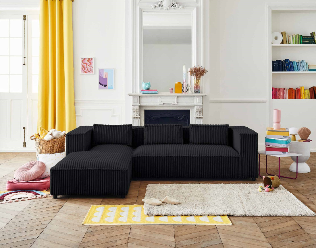 Canapé d'angle gauche 4 places en velours côtelé grosses côtes Stella