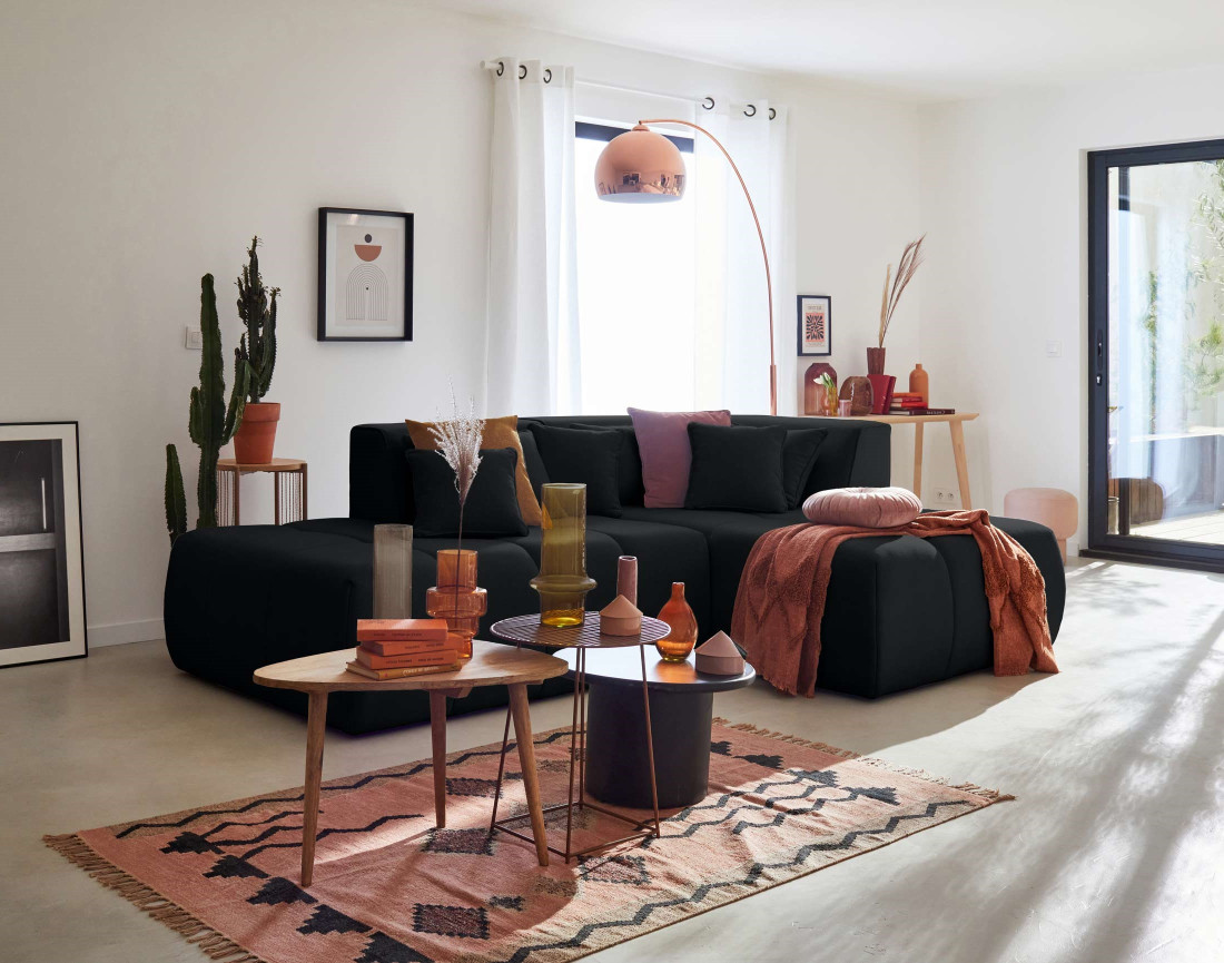 Canapé modulable d'angle droit 4 places en tissu Caracas