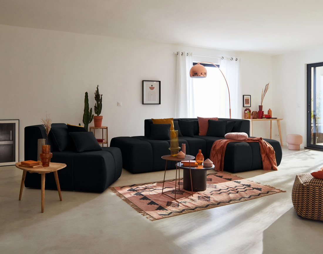 Canapé modulable d'angle droit 4 places en tissu Caracas