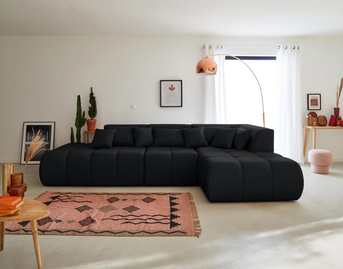 Canapé modulable d'angle droit 5 places en tissu Caracas