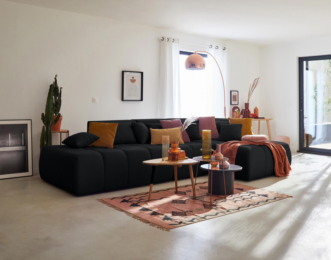 Canapé modulable d'angle droit 5 places en tissu Caracas