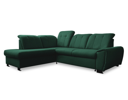 Canapé d'angle gauche 5 places convertible avec coffre et têtières en tissu Paul
