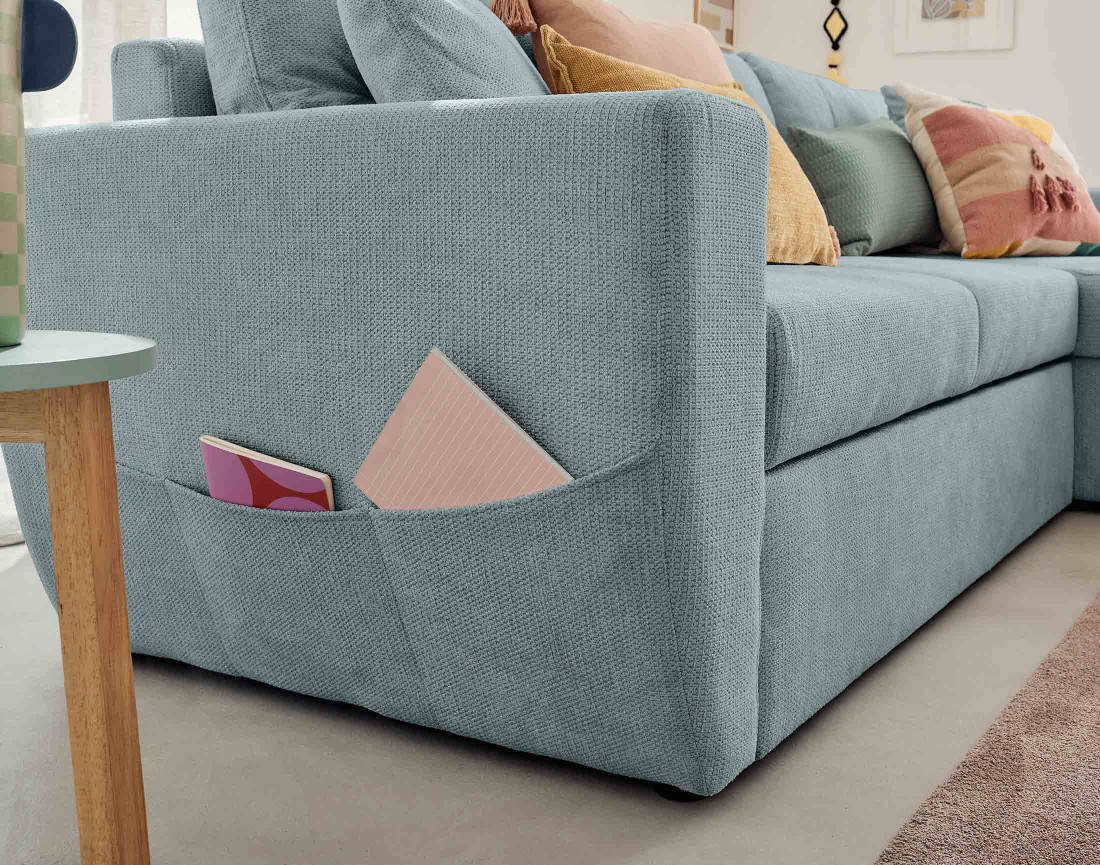 Canapé d'angle réversible 4 places convertible avec coffre en tissu texturé Astoria