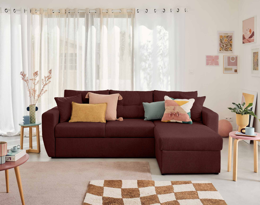 Canapé d'angle réversible 4 places convertible avec coffre en tissu texturé Astoria