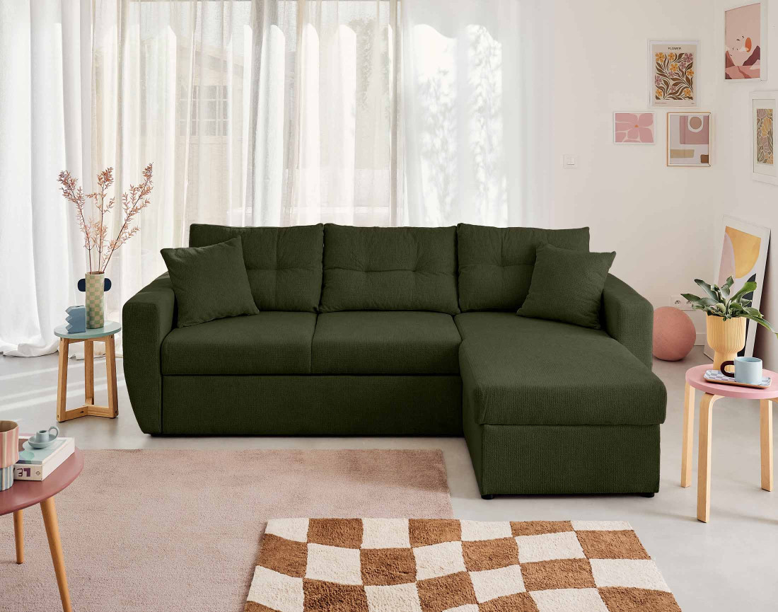 Canapé d'angle réversible 4 places convertible avec coffre en tissu texturé Astoria