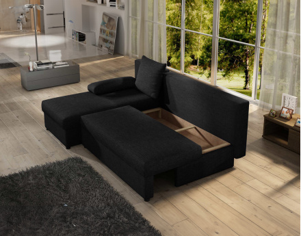 Canapé d'angle réversible 4 places convertible avec coffre en tissu Numancia