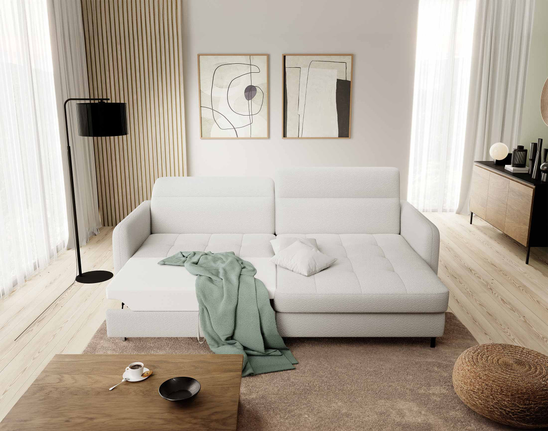 Canapé d'angle droit convertible avec coffre et têtières Sagada