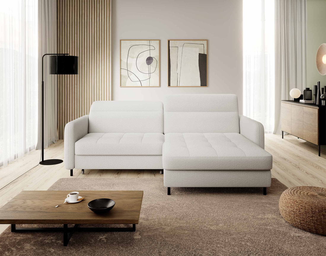 Canapé d'angle droit convertible avec coffre et têtières Sagada