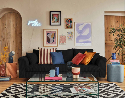 Canapé 3 places en velours côtelé Rune