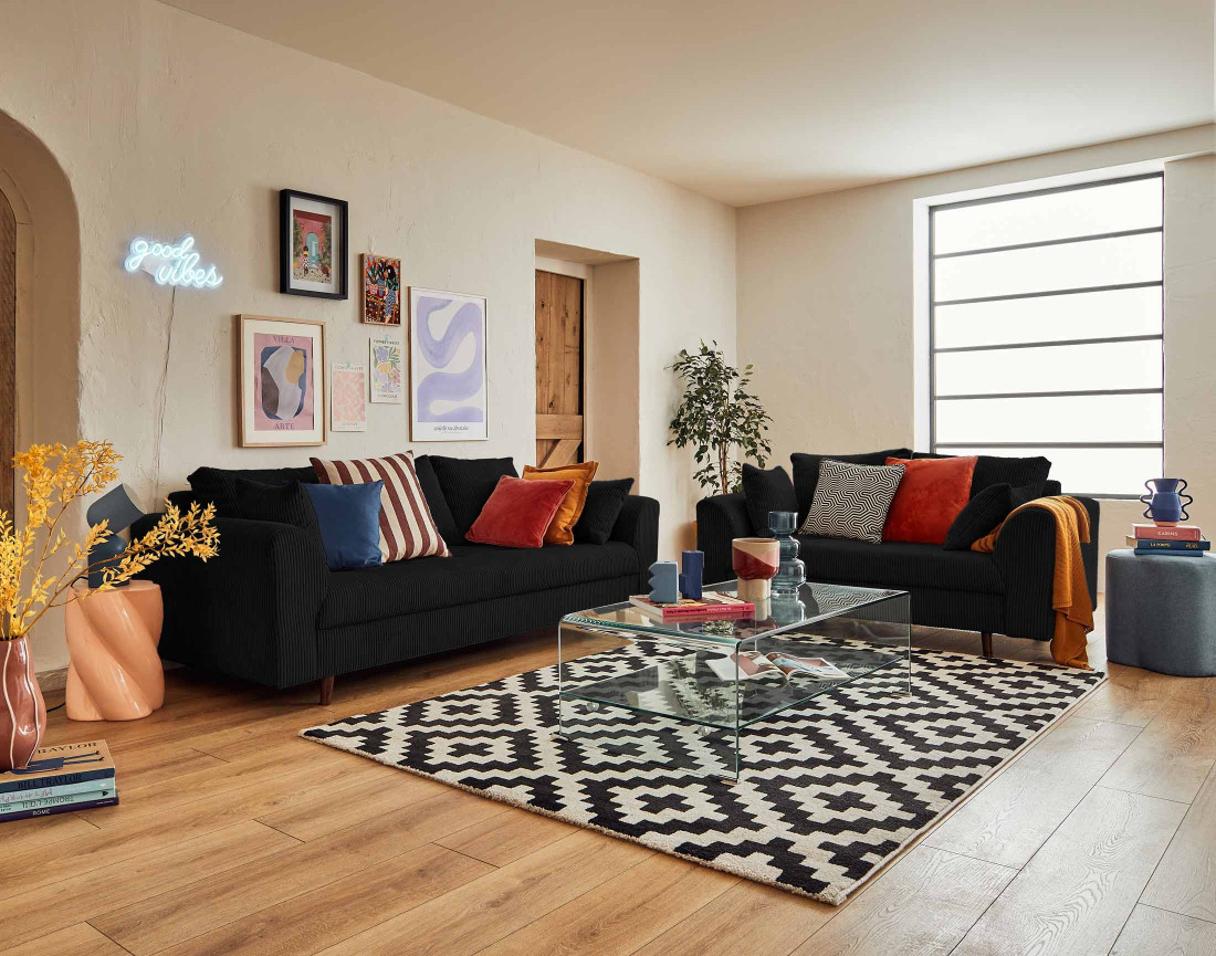 Canapé 3 places en velours côtelé Rune