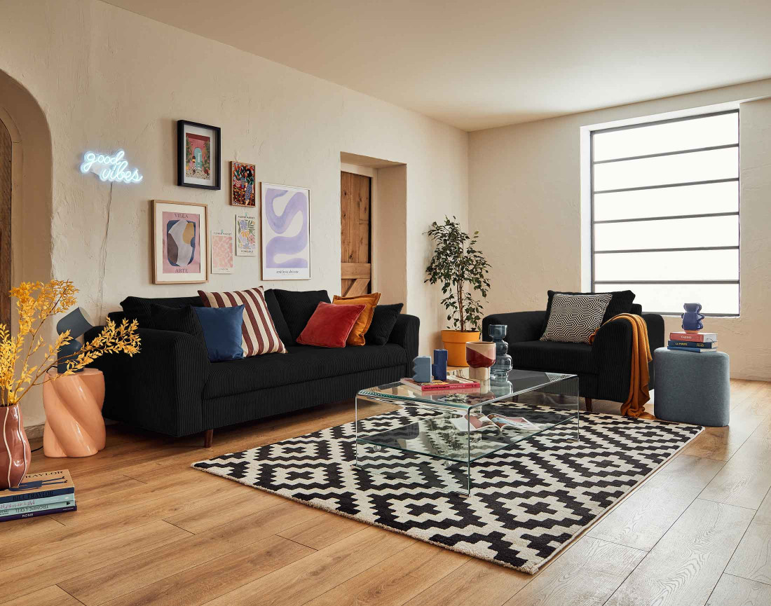 Canapé 3 places en velours côtelé Rune