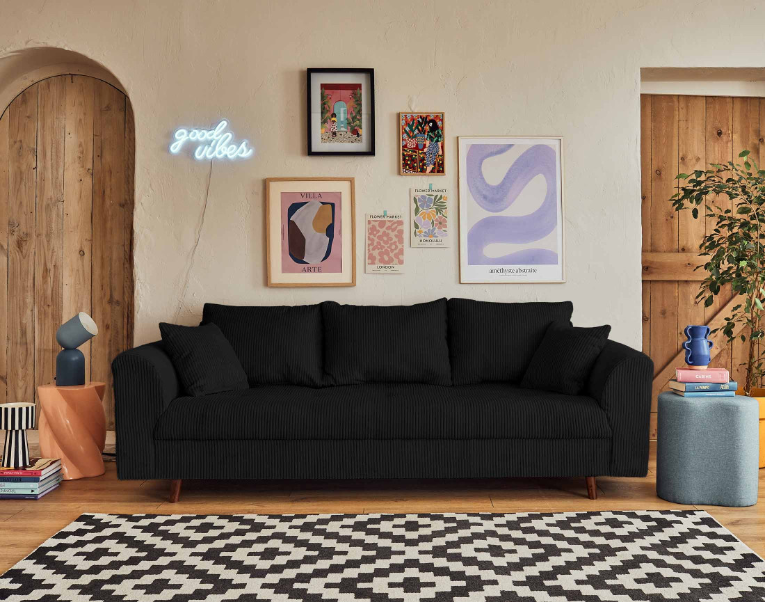 Canapé 3 places en velours côtelé Rune