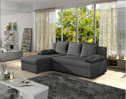 Canapé d'angle réversible 4 places convertible avec coffre en tissu Numancia