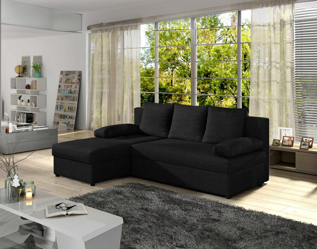 Canapé d'angle réversible 4 places convertible avec coffre en tissu Numancia