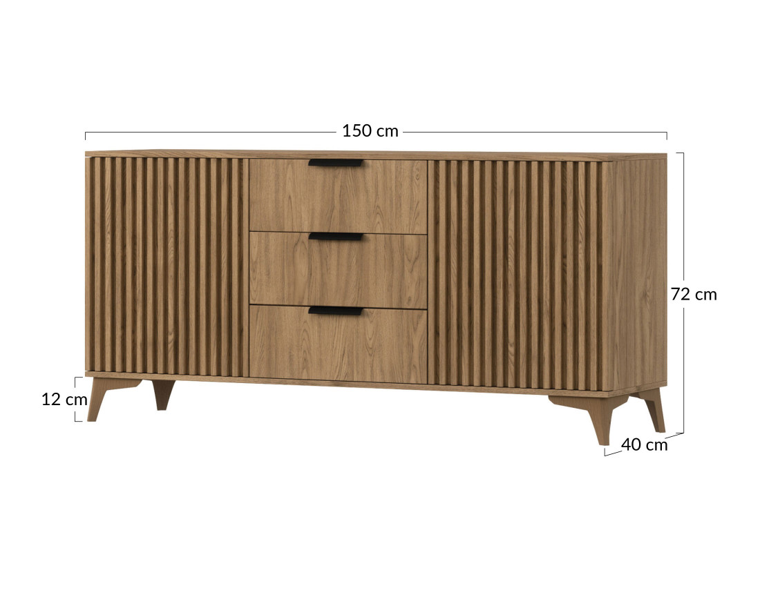 Buffet bas bois 3 tiroirs et 2 portes 150 cm Portmore