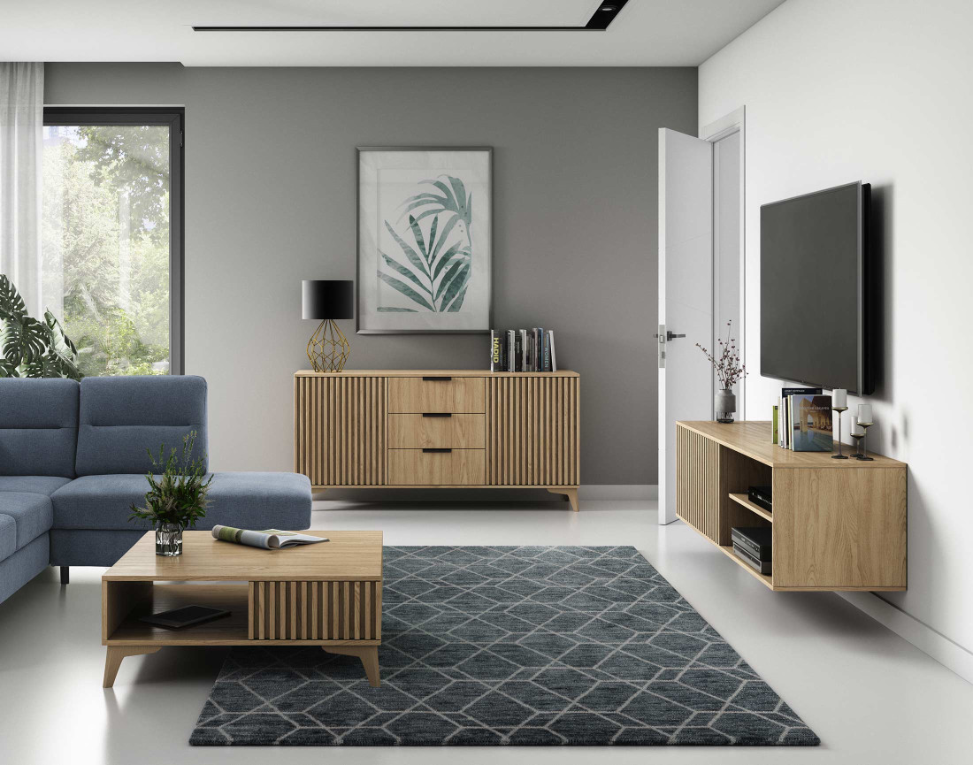 Meuble TV en bois 2 portes et 2 niches 150 cm Portmore