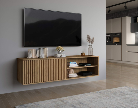 Meuble TV suspendu en bois 2 niches et 1 porte 150 cm Portmore