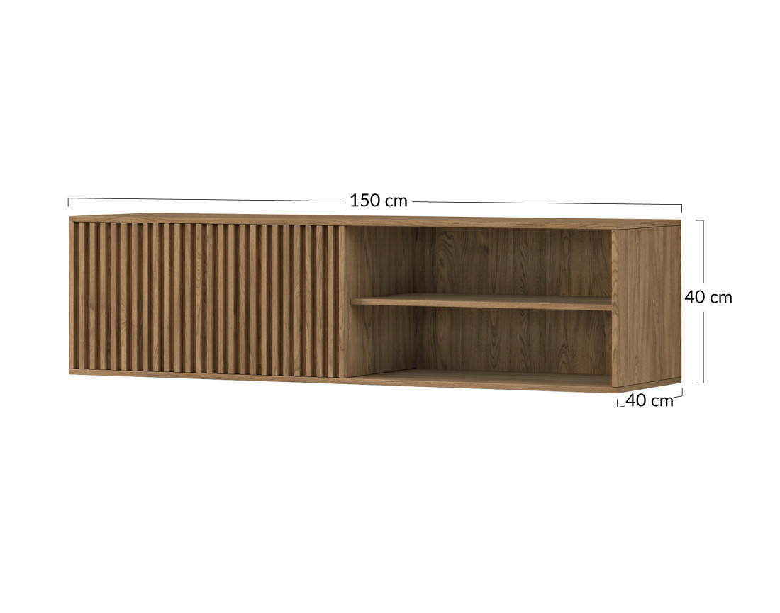 Meuble TV suspendu en bois 2 niches et 1 porte 150 cm Portmore