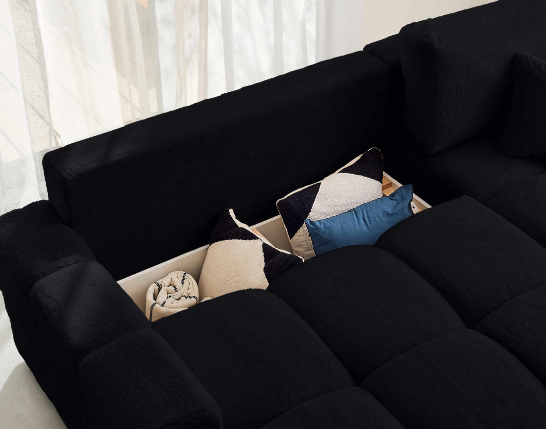 Canapé d'angle réversible convertible avec coffre 4 places en fausse fourrure Crocus