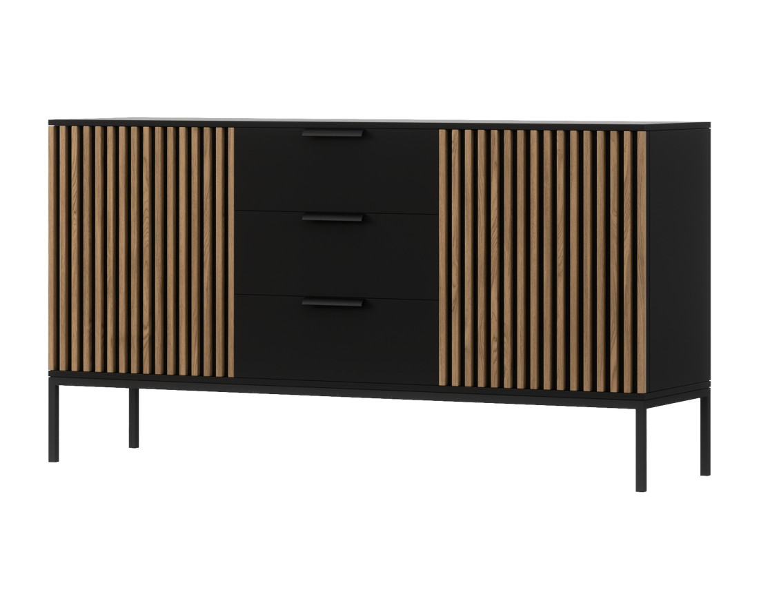 Buffet bas bois et noir 3 tiroirs et 2 portes 150 cm Savanna
