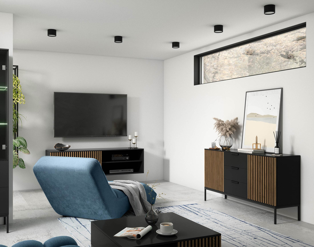 Buffet bas bois et noir 3 tiroirs et 2 portes 150 cm Savanna