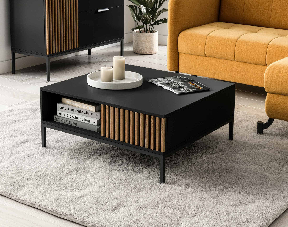 Table basse bois et noir 80 cm Savanna