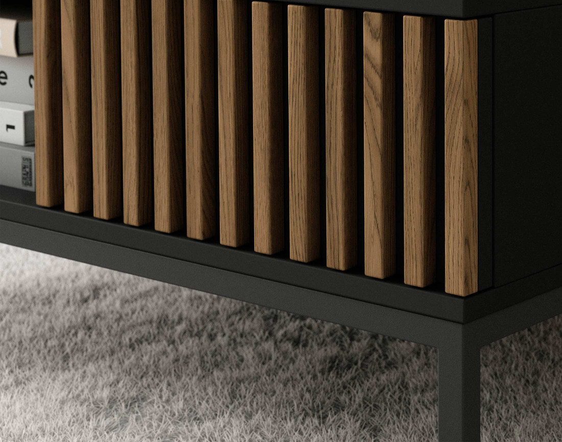 Table basse bois et noir 1 tiroir et 1 niche 80 cm Savanna