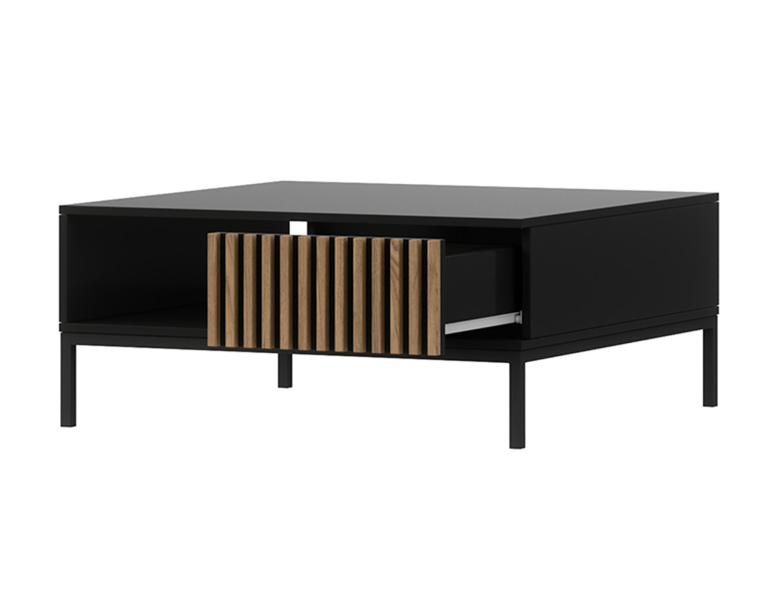 Table basse bois et noir 1 tiroir et 1 niche 80 cm Savanna