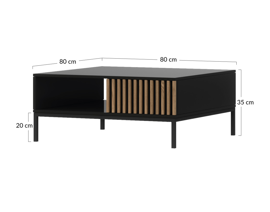 Table basse bois et noir 1 tiroir et 1 niche 80 cm Savanna